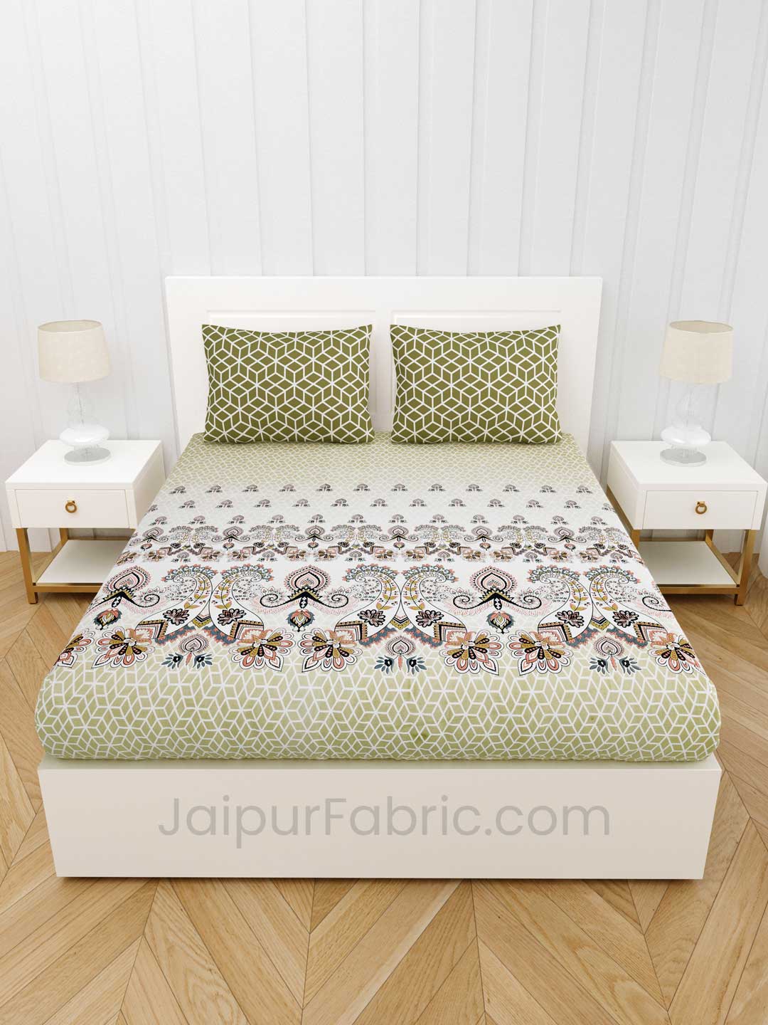 Stylish Trendy Green Premium Cotton King Size Double BedSheet