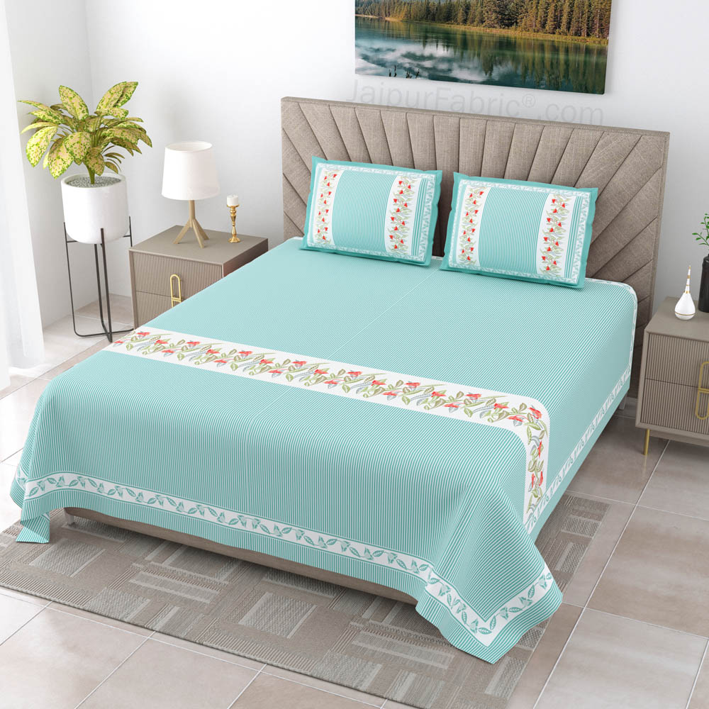 Sea Green Eco Friendly Pure Cotton King Size Double BedSheet