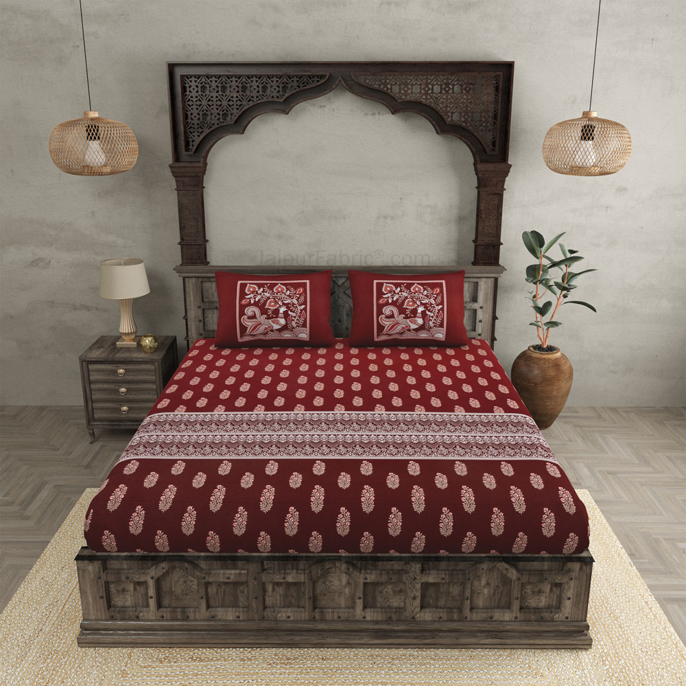 Maroon Ethnic Gradience Premium Twill Cotton King Size BedSheet