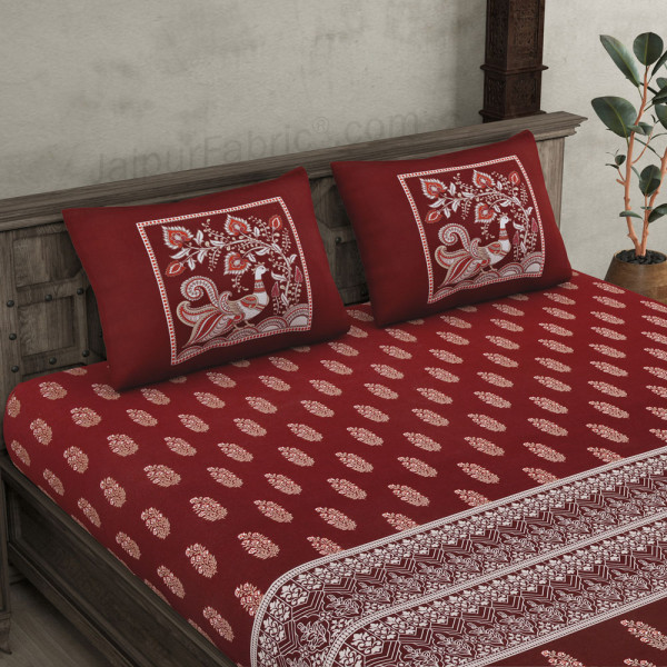 Maroon Ethnic Gradience Premium Twill Cotton King Size BedSheet