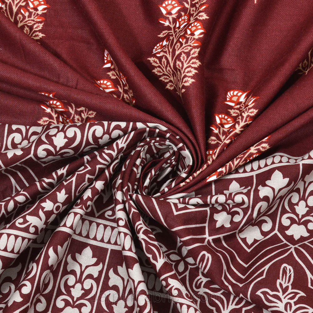 Maroon Ethnic Gradience Premium Twill Cotton King Size BedSheet