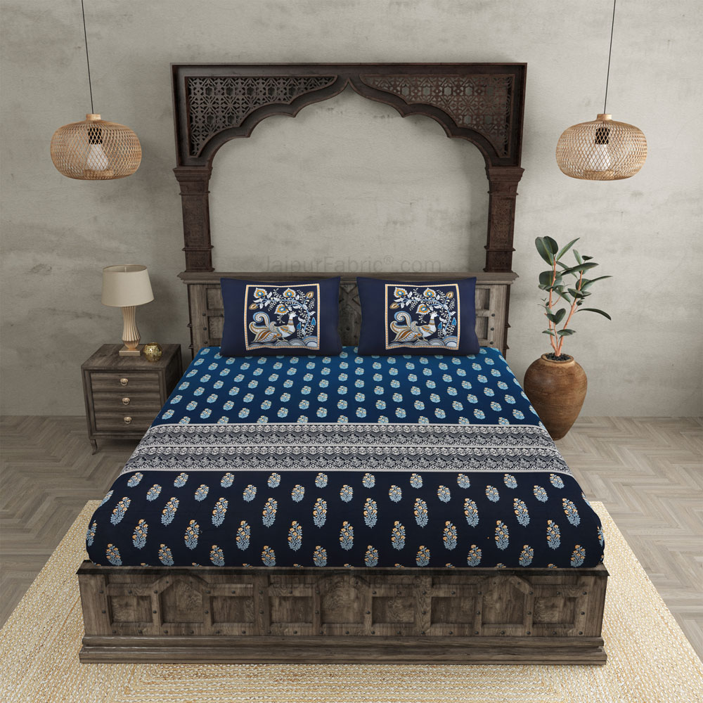 Royal Blue Ethnic Gradience Premium Twill Cotton King Size BedSheet