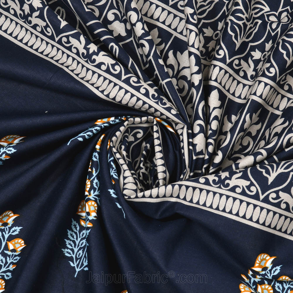 Royal Blue Ethnic Gradience Premium Twill Cotton King Size BedSheet