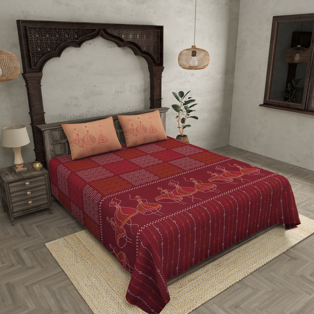 Crimson Carnival Premium Twill Cotton King Size BedSheet