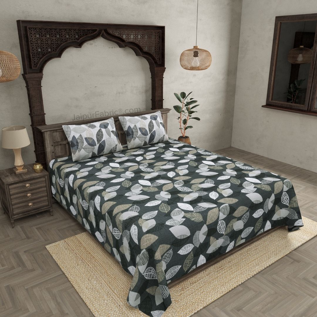 Autumn Fall Grey Cotton King Size Bedsheet