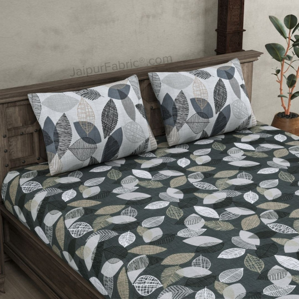 Autumn Fall Grey Cotton King Size Bedsheet