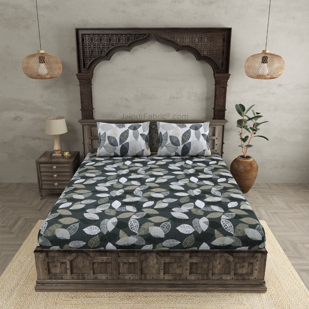 Autumn Fall Grey Cotton King Size Bedsheet