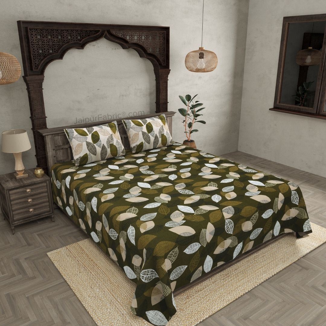 Autumn Fall Green Cotton King Size Bedsheet