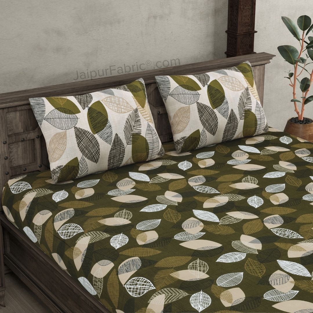 Autumn Fall Green Cotton King Size Bedsheet