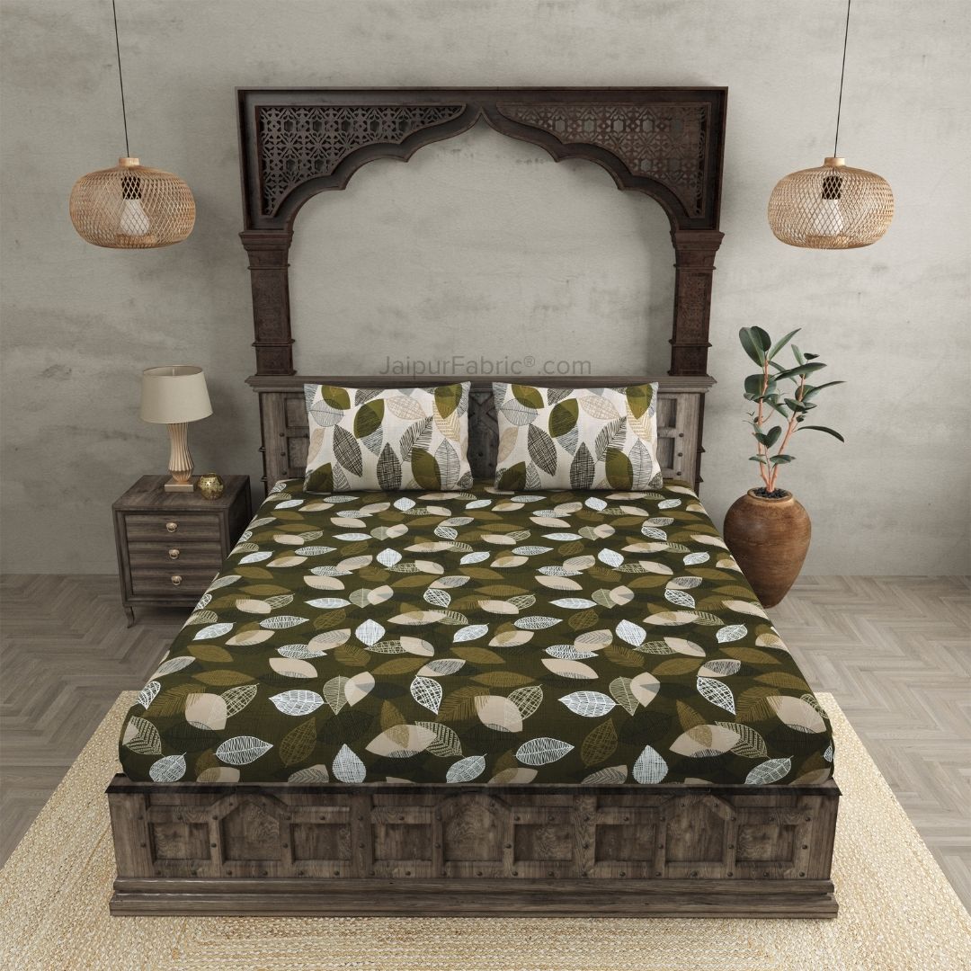 Autumn Fall Green Cotton King Size Bedsheet