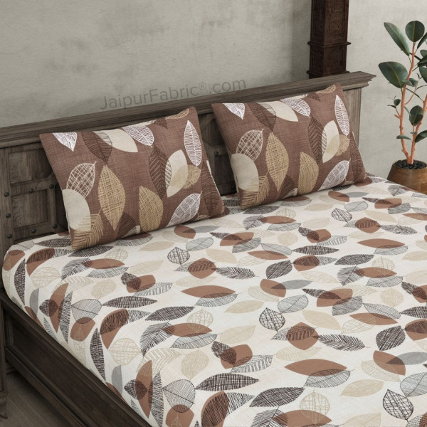 Autumn Fall Off White Brown Cotton King Size Bedsheet