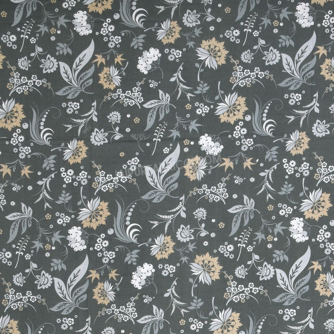 Flowery Spring Grey Cotton King Size Bedsheet