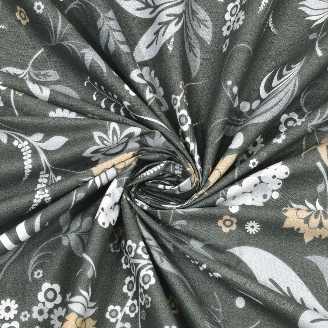 Flowery Spring Grey Cotton King Size Bedsheet