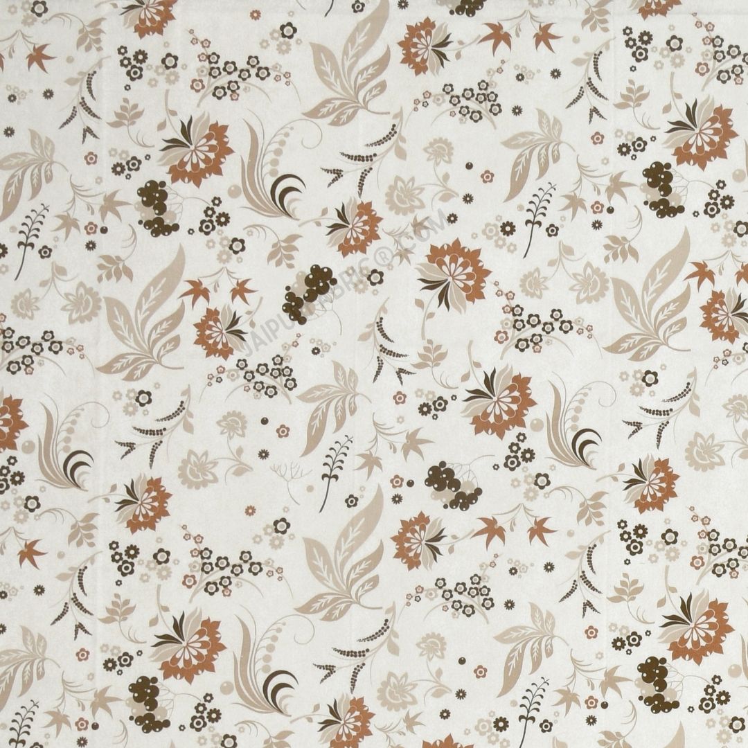 Flowery Spring Off White Sandy Brown Cotton King Size Bedsheet