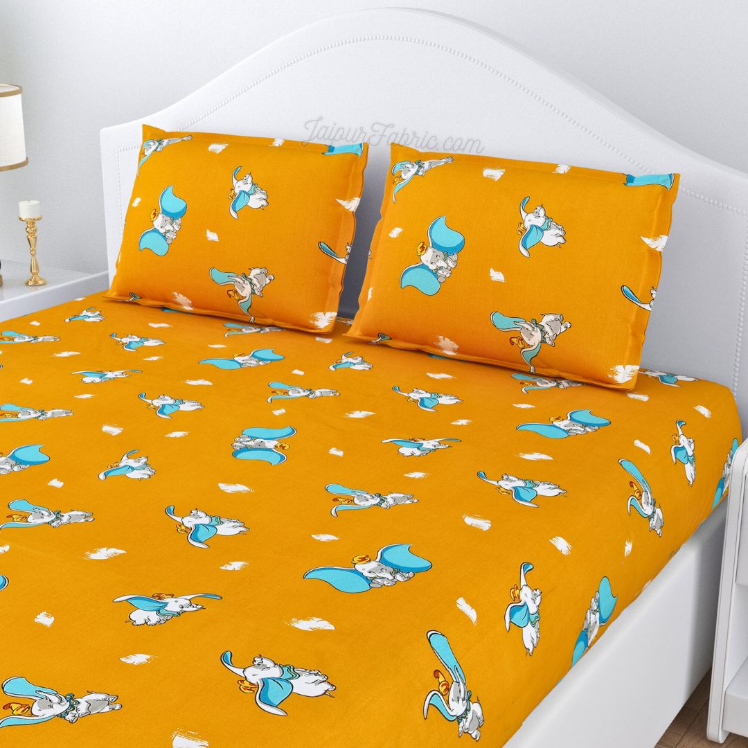 Magical Dreams Orange Turquoise Pure Cotton Little Elephant Kids Bedsheet