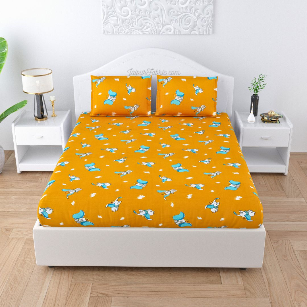 Magical Dreams Orange Turquoise Pure Cotton Little Elephant Kids Bedsheet