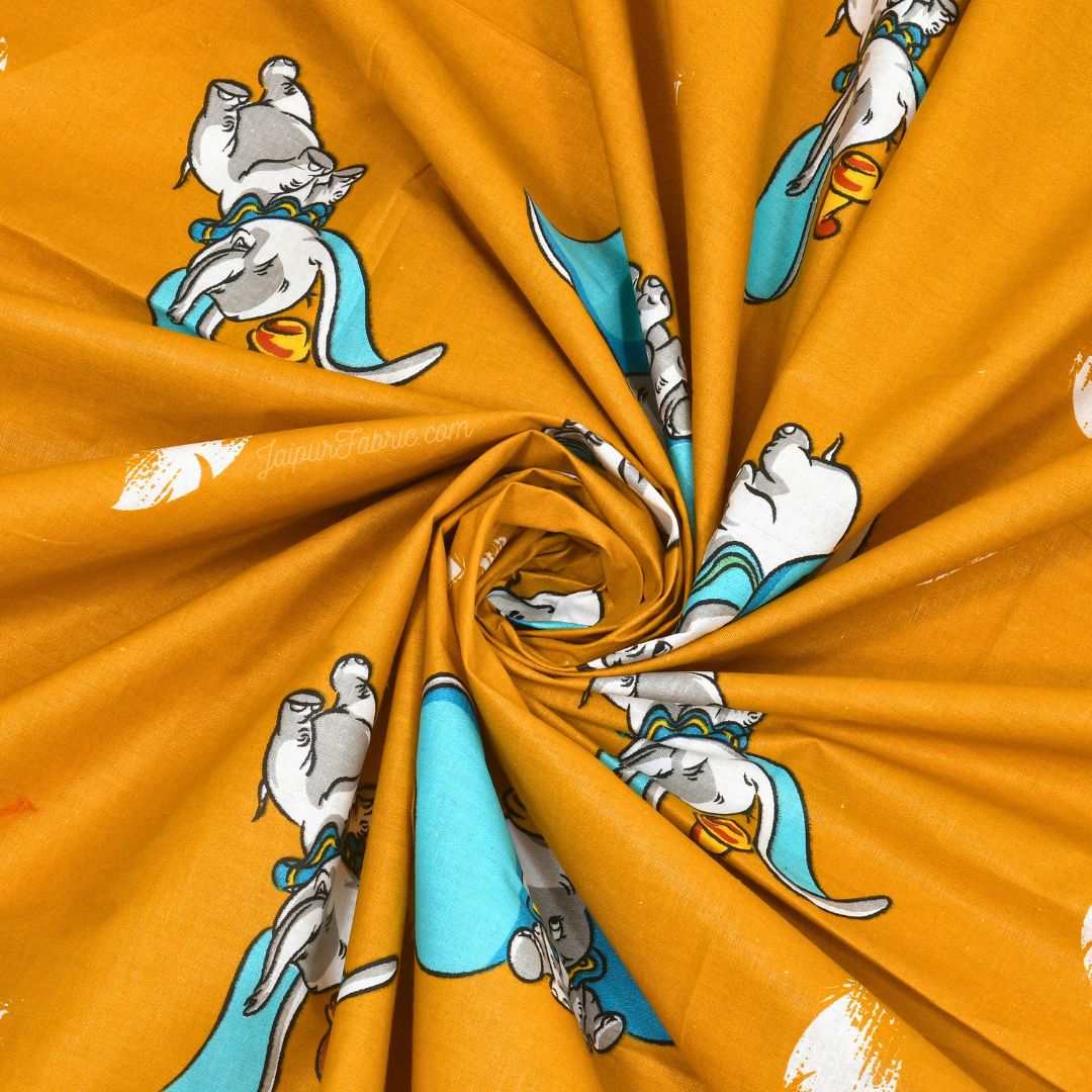 Magical Dreams Orange Turquoise Pure Cotton Little Elephant Kids Bedsheet