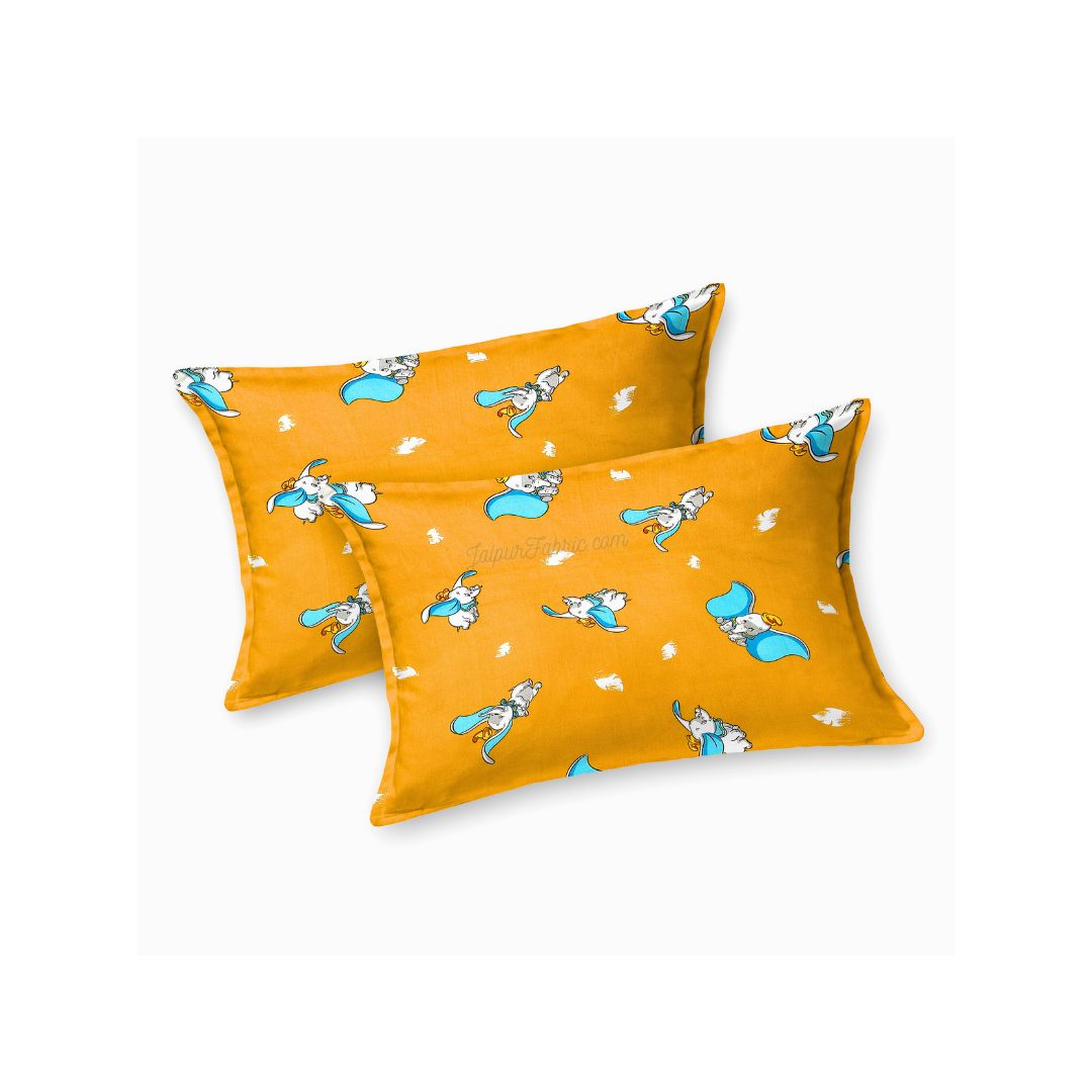 Magical Dreams Orange Turquoise Pure Cotton Little Elephant Kids Bedsheet