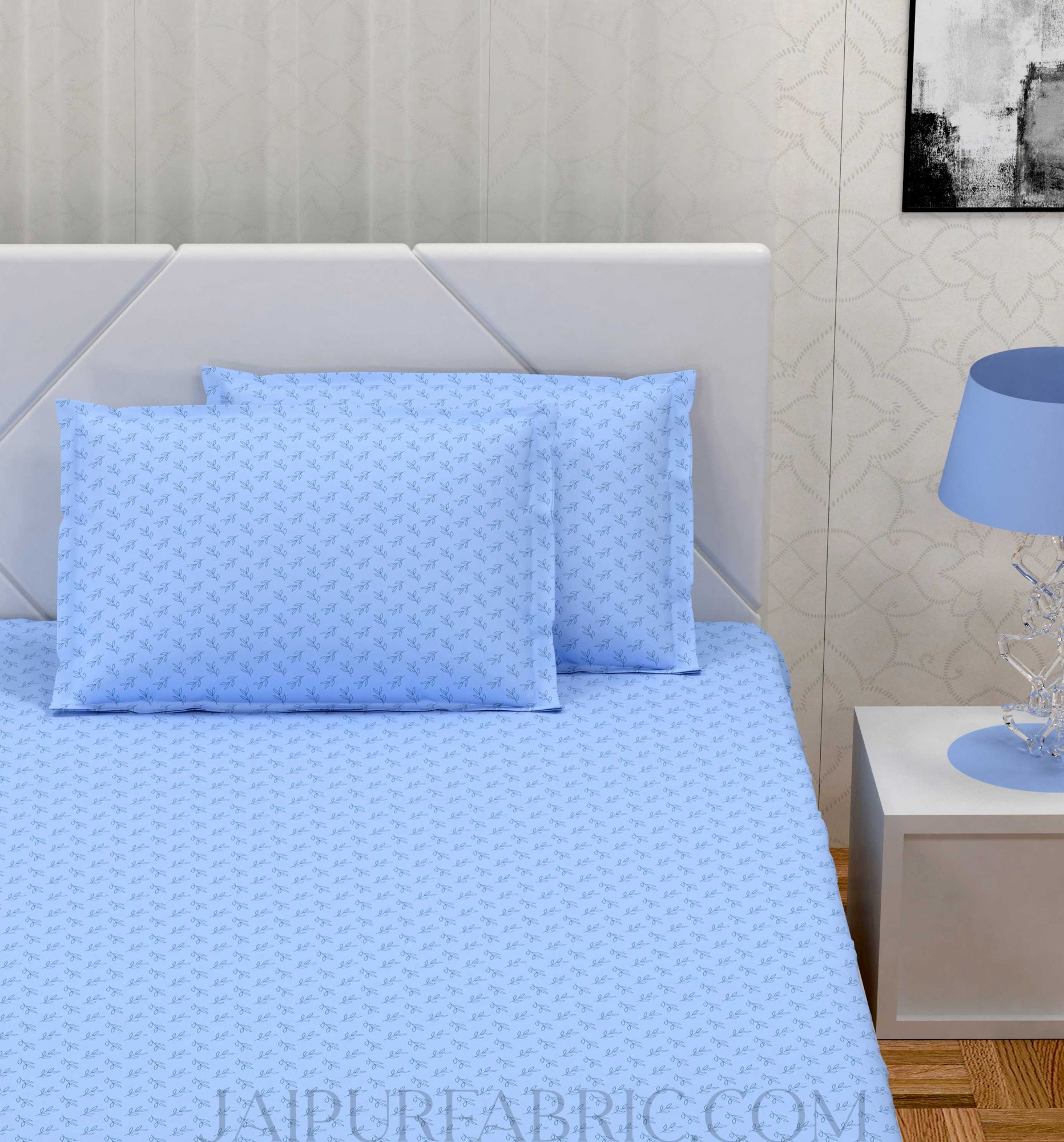 Fresh Leaflets Blue King Size Bedsheet