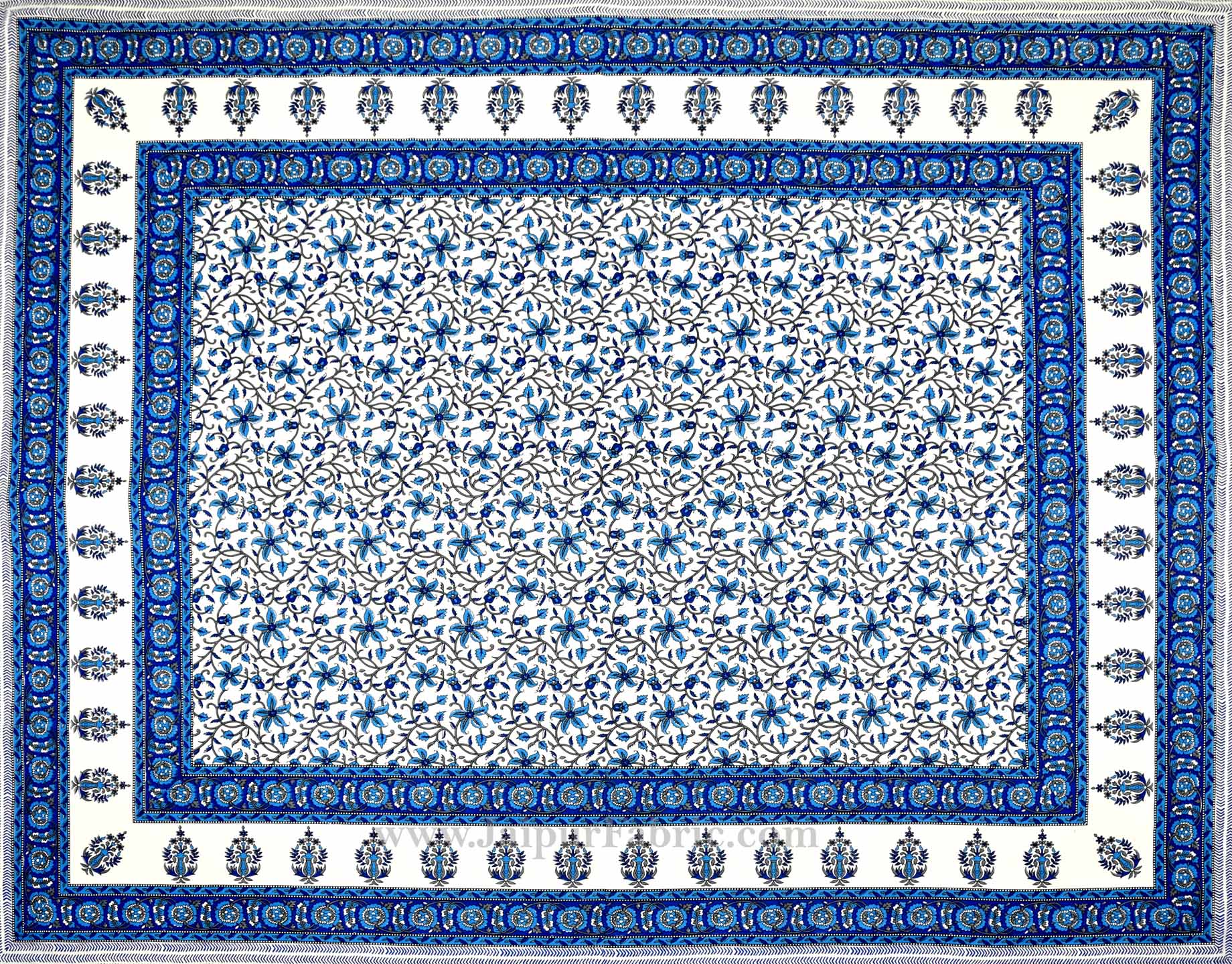 Ethnic Blue Double Bedsheet Jaal Print