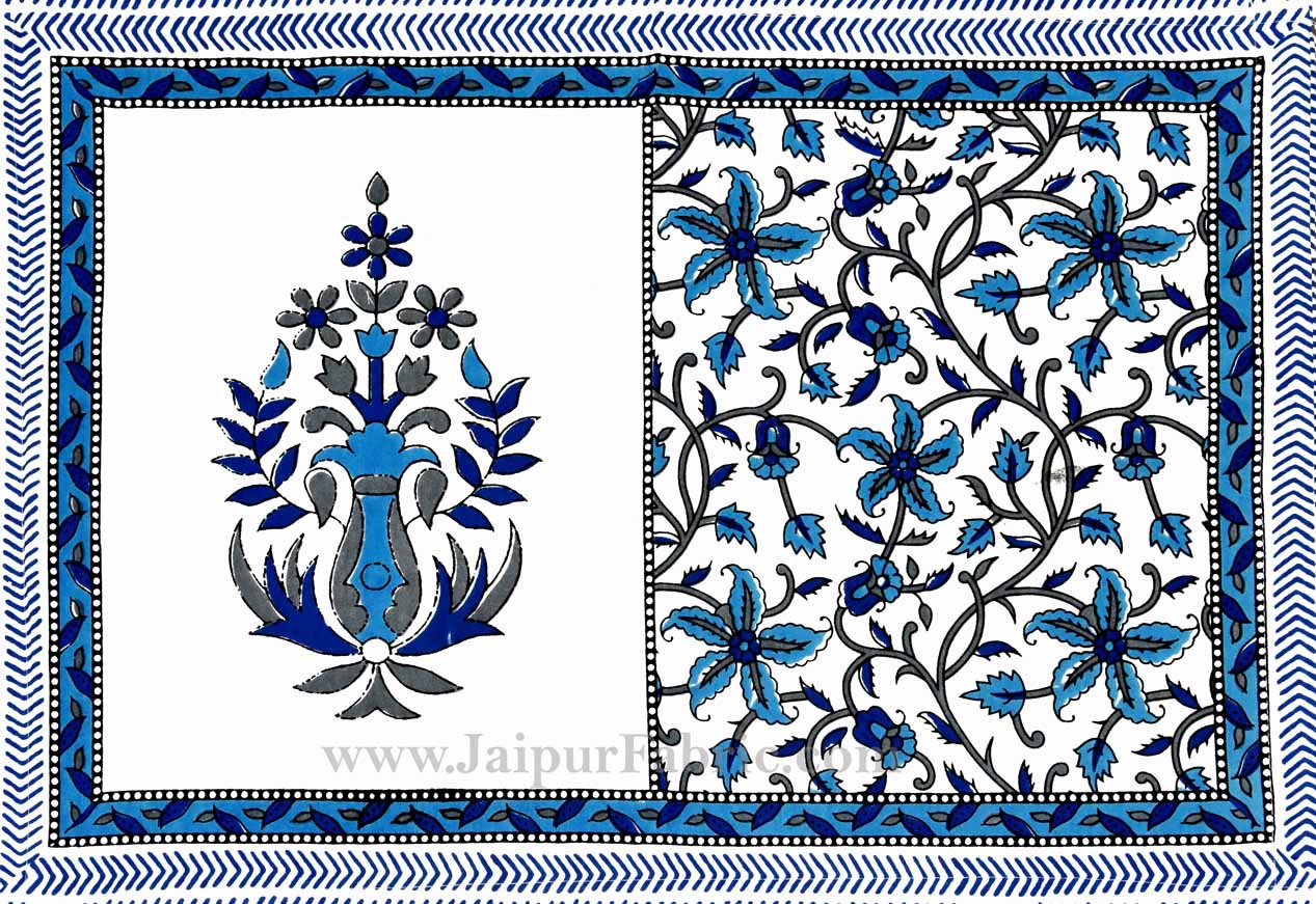 Ethnic Blue Double Bedsheet Jaal Print