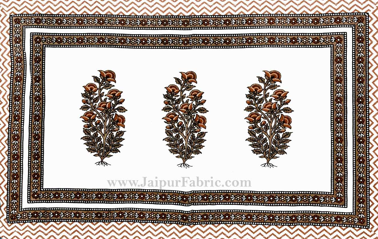 Ethnic Block Print Brown Double Bedsheet