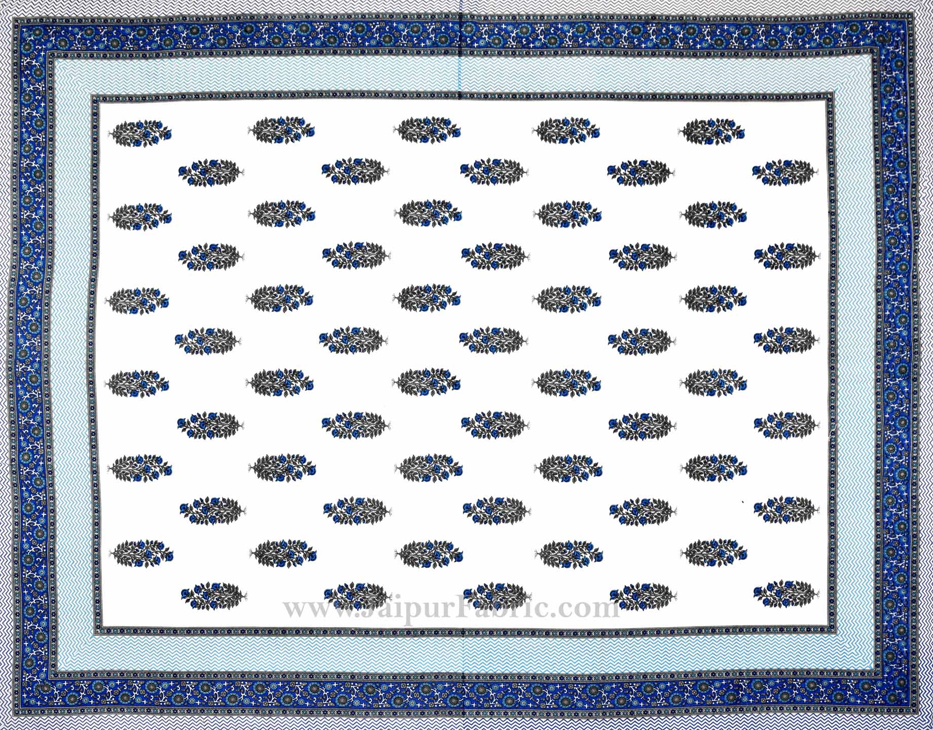 Ethnic Block Print Blue Double Bedsheet