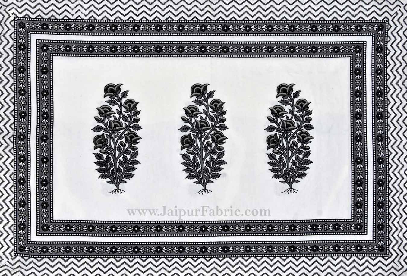 Ethnic Block Print Grey Double Bedsheet