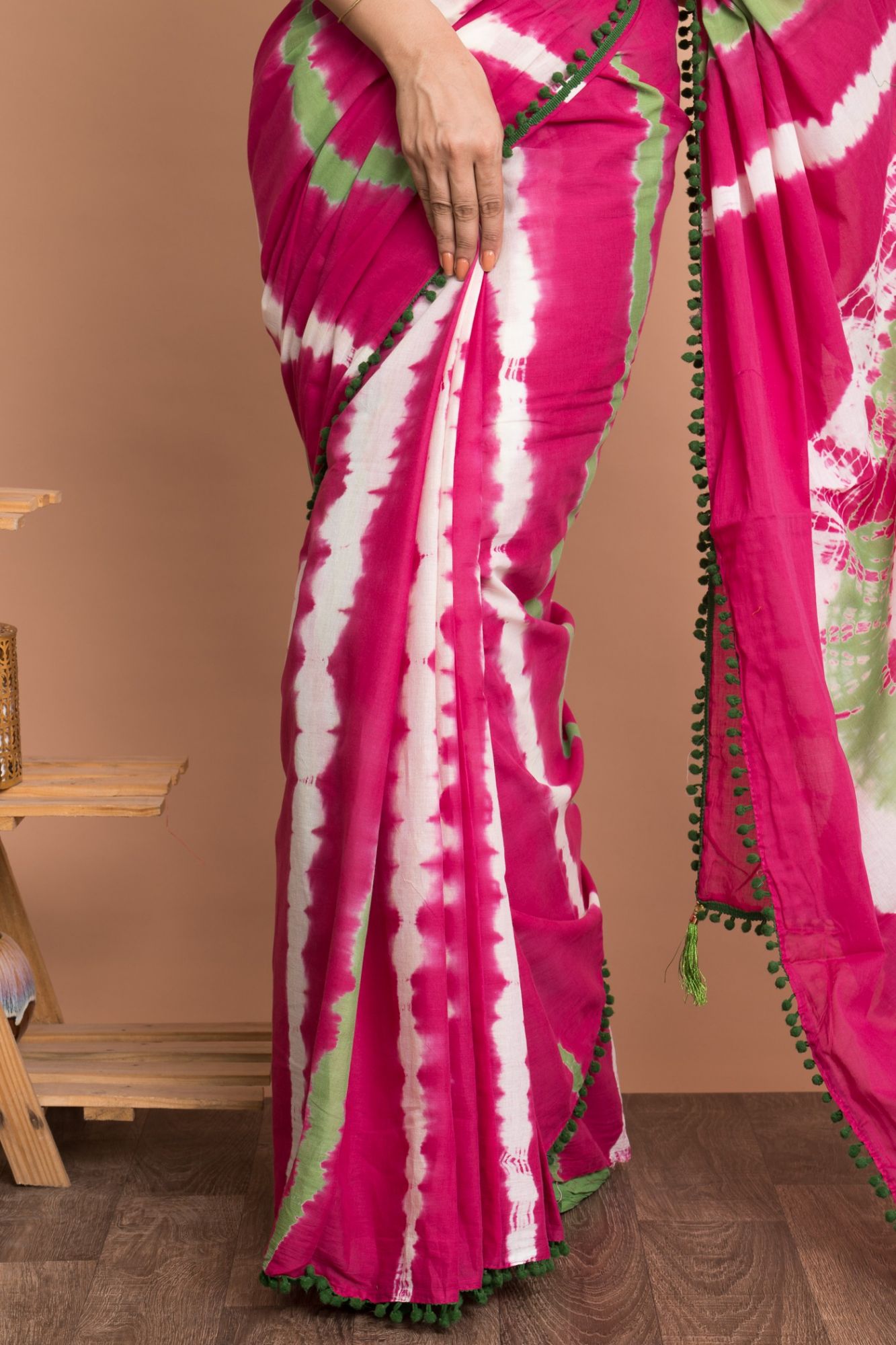 Women Marble Cotton Mulmul Saree with Unstitched Blouse - Pink