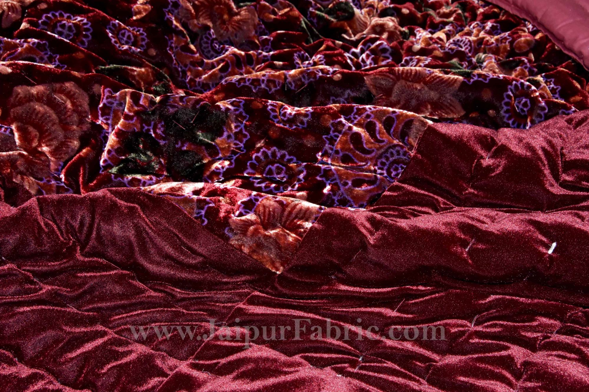 Velvet Cloth Double Bed Quilt Jaipuri Razai Dark Maroon Shaneel Rajai by Jaipur Fabric