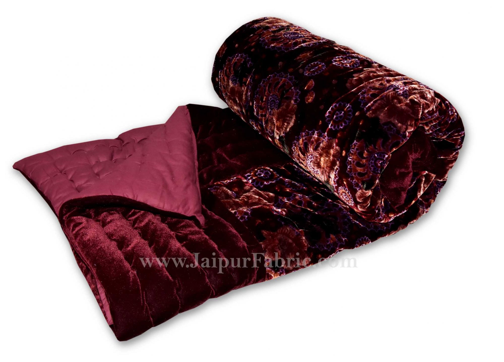 Velvet Cloth Double Bed Quilt Jaipuri Razai Dark Maroon Shaneel Rajai by Jaipur Fabric