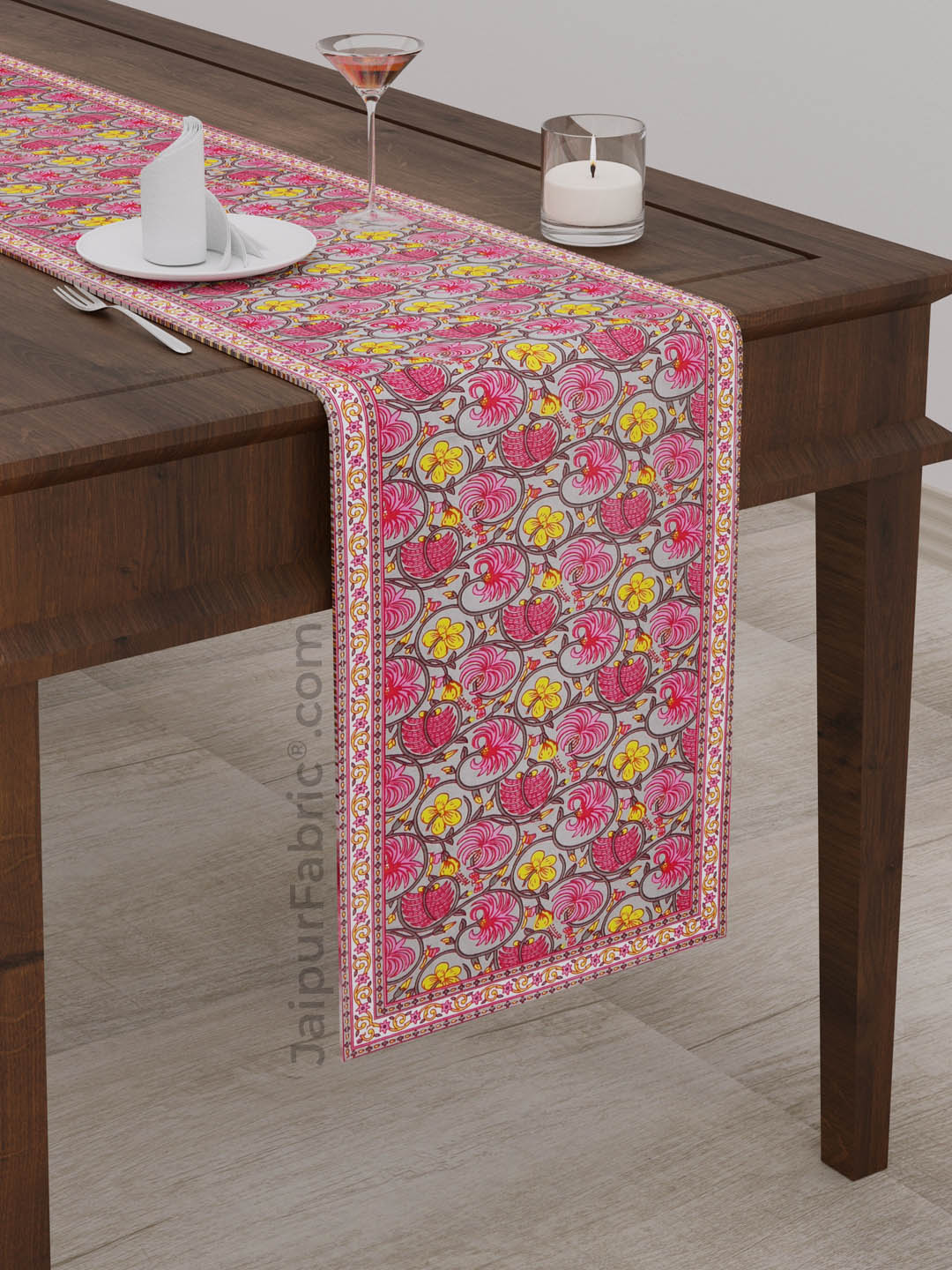 Pink Yellow Floral Print Set of 13 Table Set