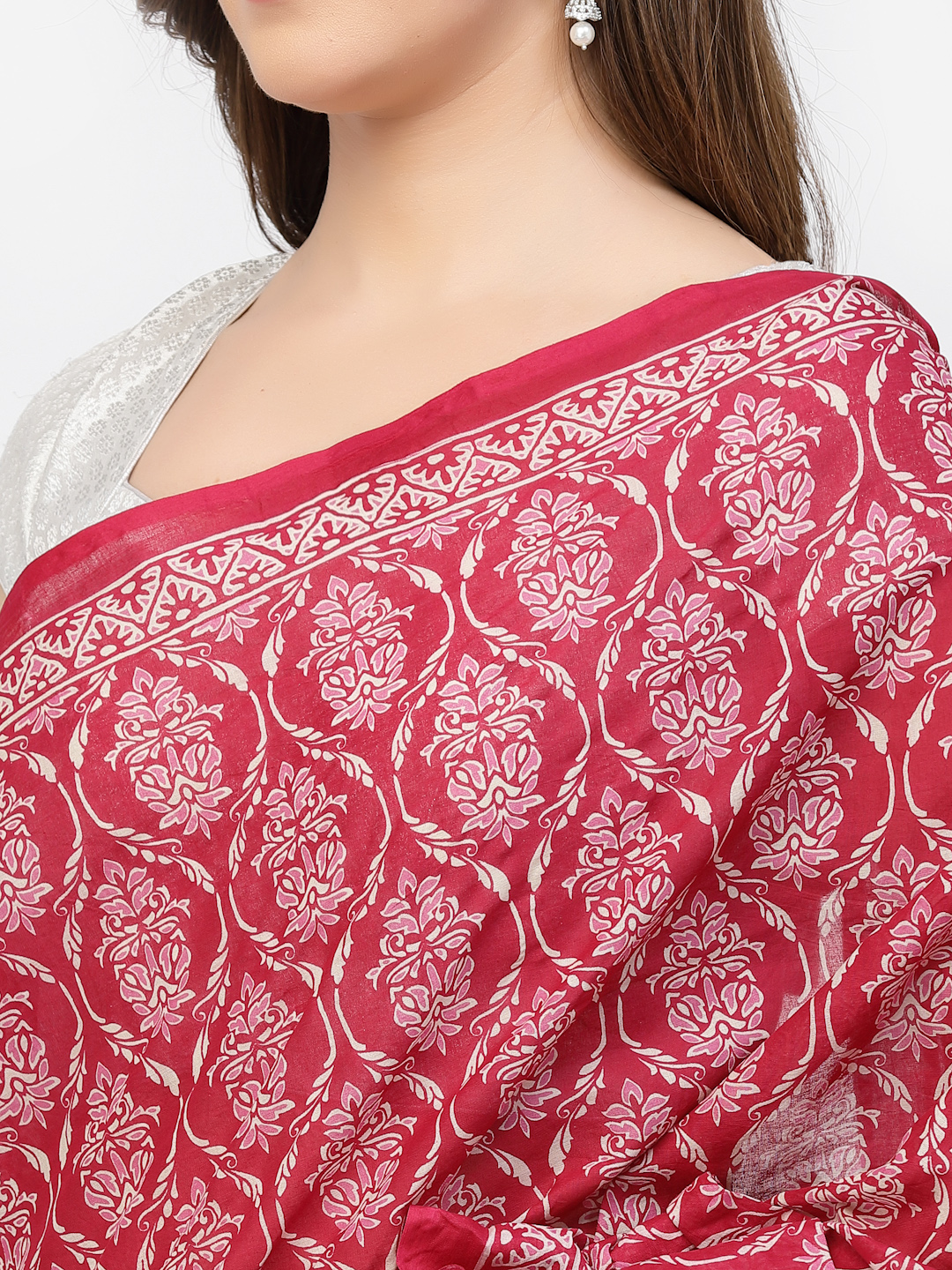 Ajrakh Printed Women's Cotton Saree with Unstitched Blouse