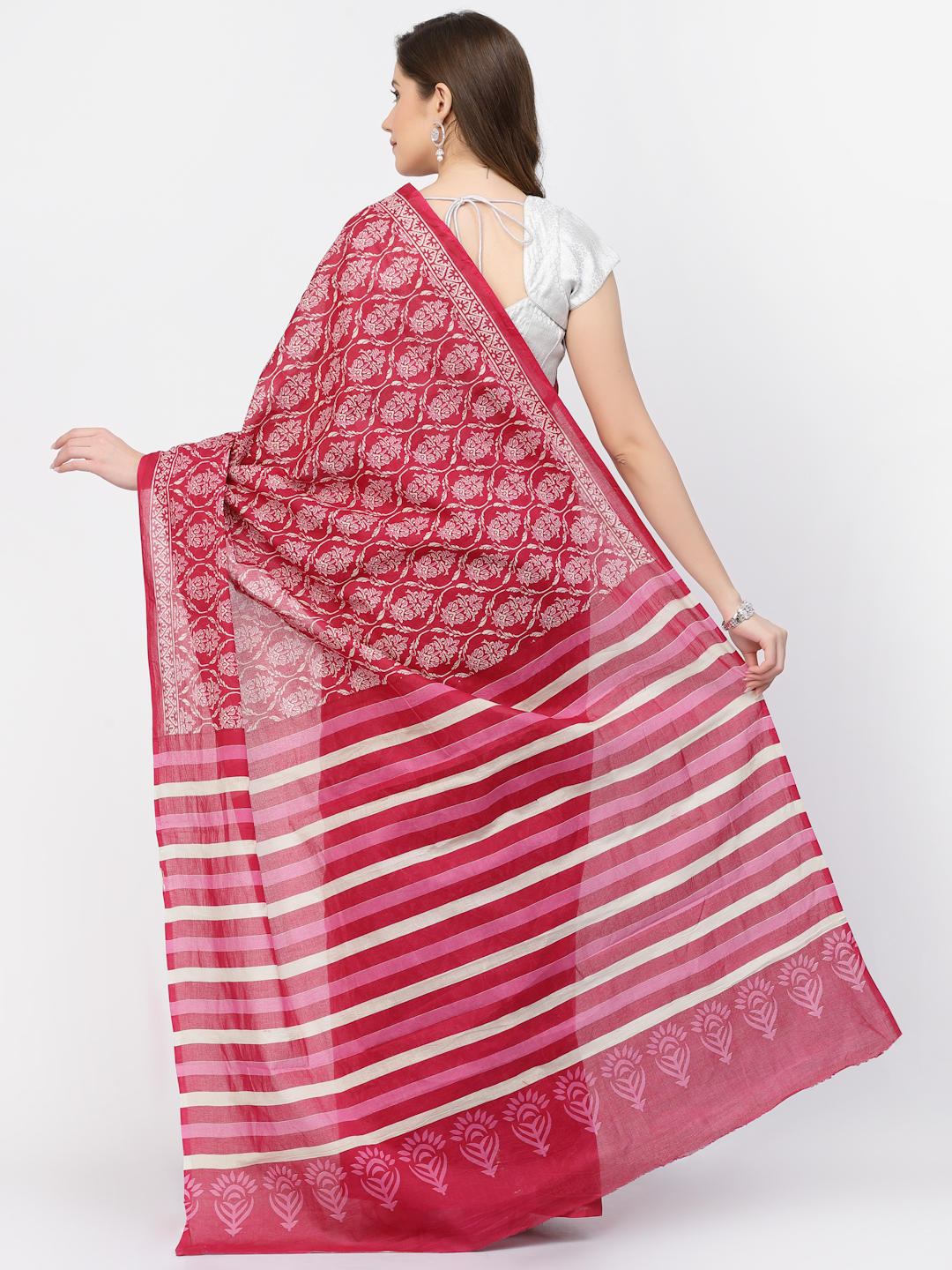 Ajrakh Printed Women's Cotton Saree with Unstitched Blouse