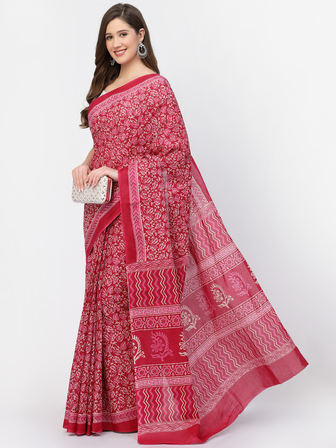 Women's Cotton Floral Printed Saree with Unstitched Blouse