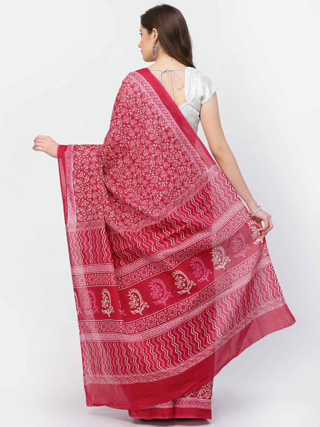 Women's Cotton Floral Printed Saree with Unstitched Blouse