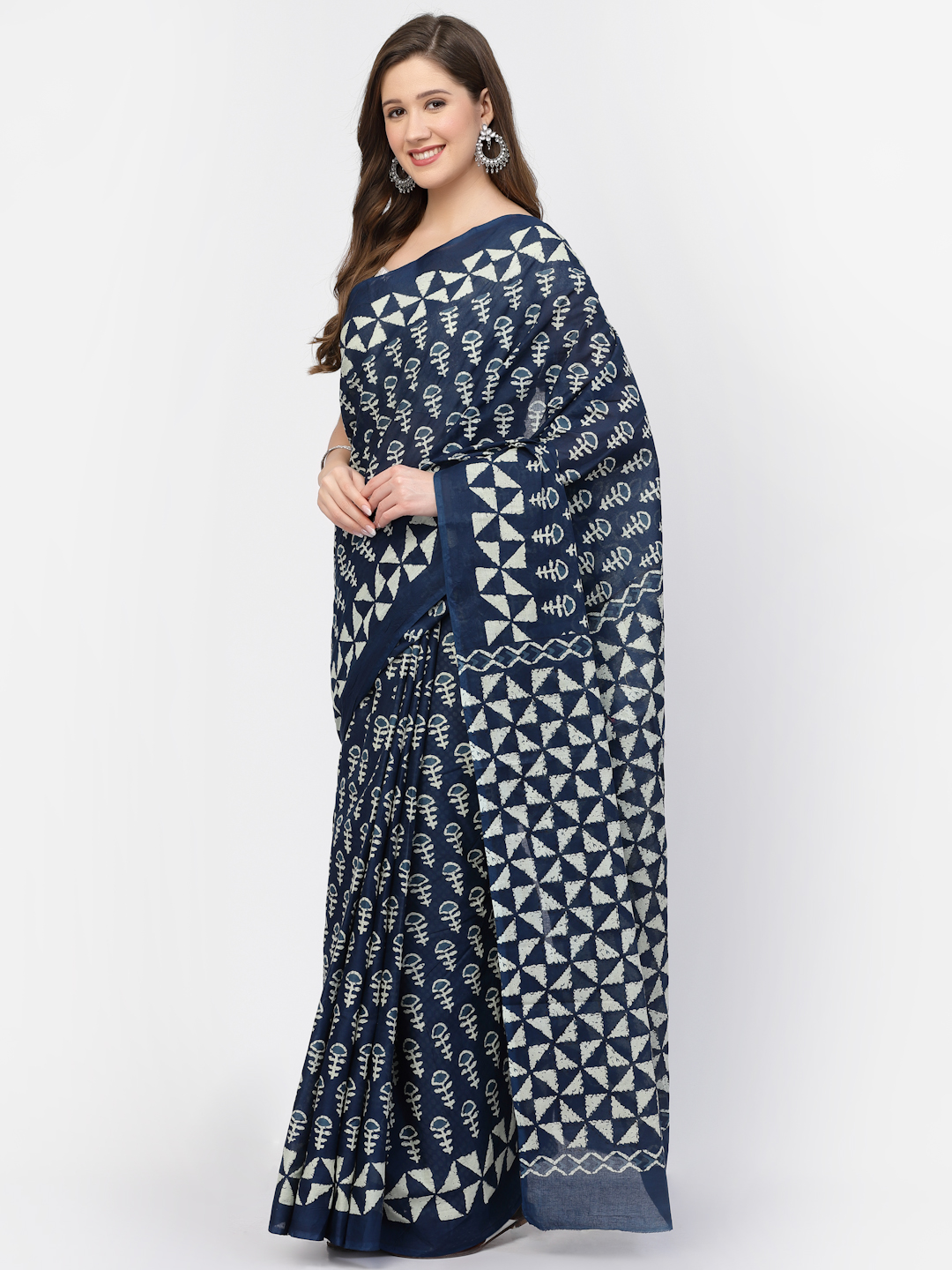 Women's Cotton Dabu Printed Saree with Unstitched Blouse