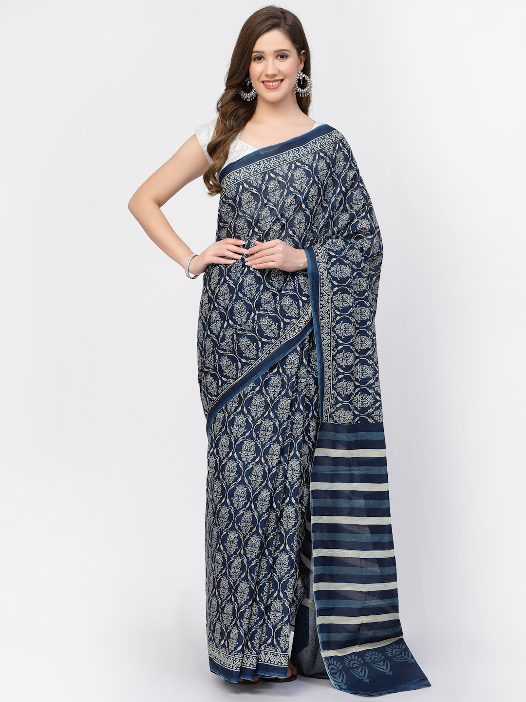 Women's Cotton Ajrakh Printed Saree with Unstitched Blouse