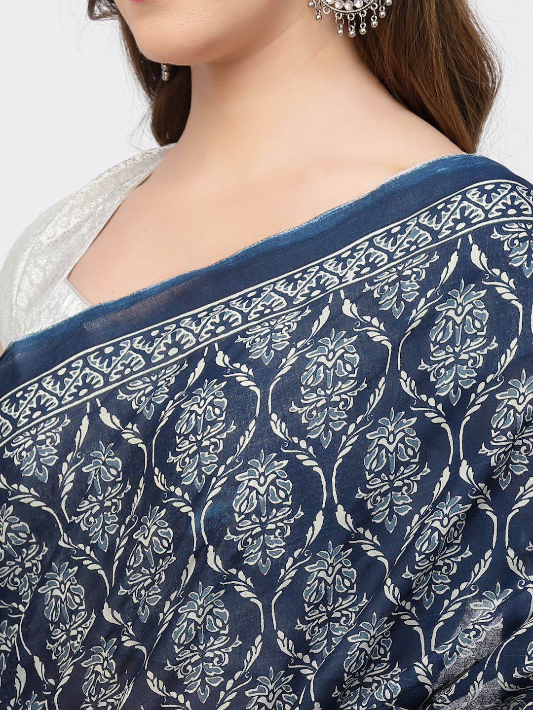 Women's Cotton Ajrakh Printed Saree with Unstitched Blouse