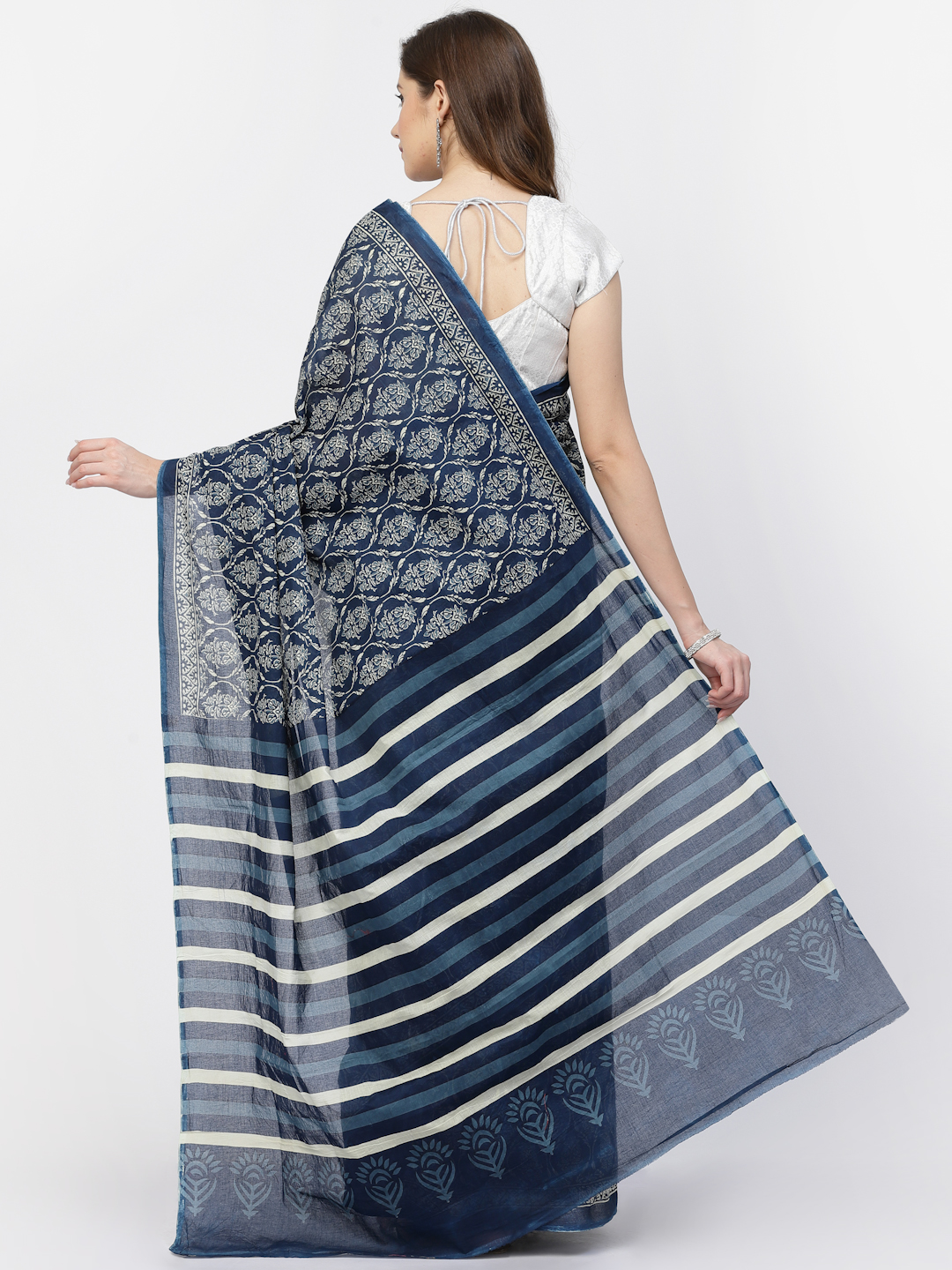 Women's Cotton Ajrakh Printed Saree with Unstitched Blouse