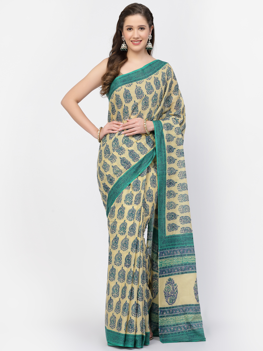 Floral Printed Women's Cotton Floral Printed Saree with Unstitched Blouse