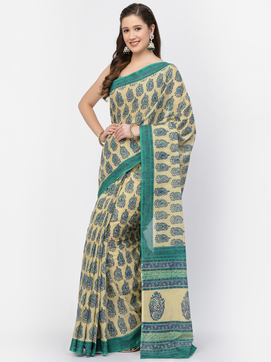 Floral Printed Women's Cotton Floral Printed Saree with Unstitched Blouse