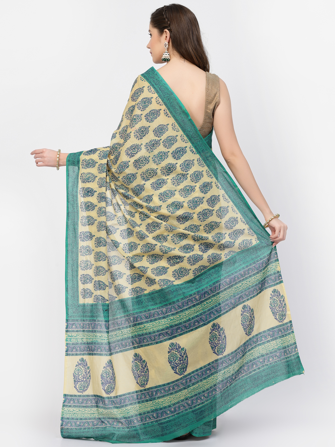 Floral Printed Women's Cotton Floral Printed Saree with Unstitched Blouse