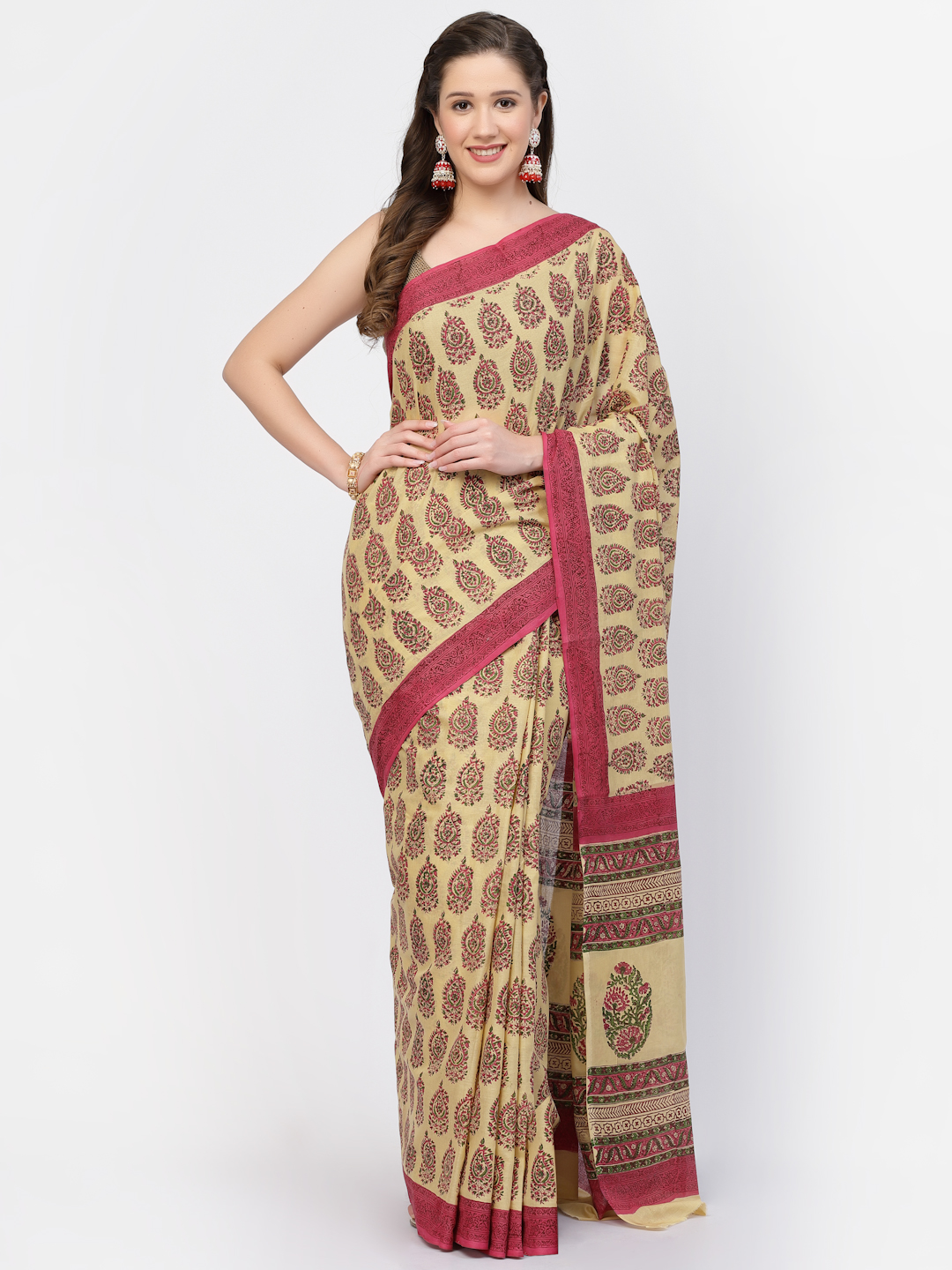 Women's Cotton Floral Printed Saree with Unstitched Blouse