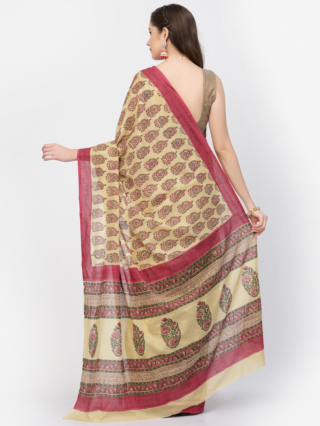 Women's Cotton Floral Printed Saree with Unstitched Blouse