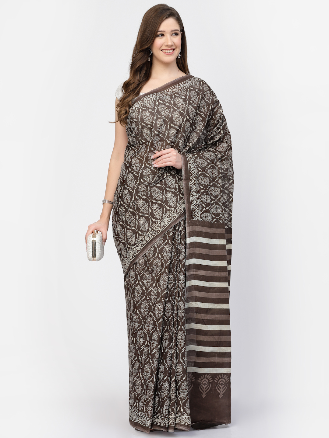 Ajrakh Printed Women's Cotton Saree with Unstitched Blouse