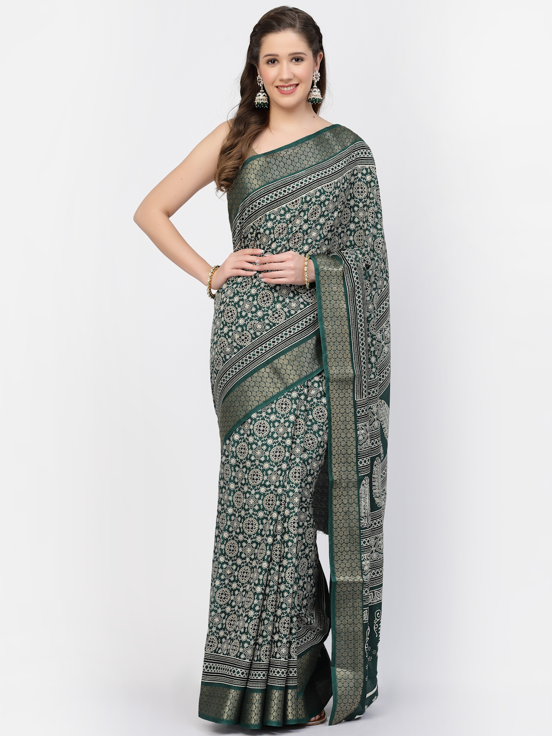 Women's Modal Cotton Floral Printed Saree with Unstitched Blouse