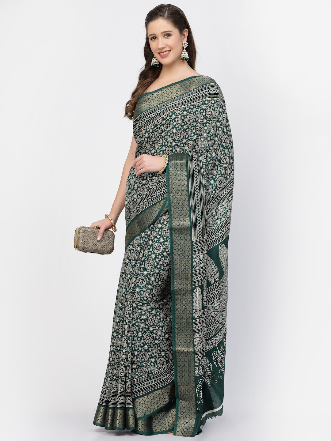 Women's Modal Cotton Floral Printed Saree with Unstitched Blouse