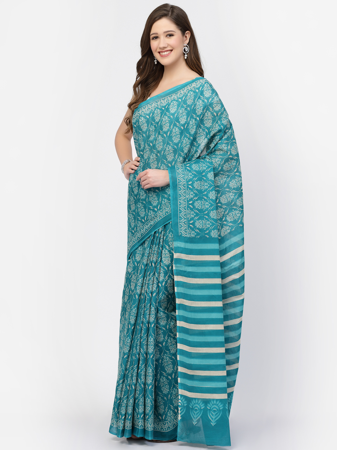 Women's Cotton Ajrakh Printed Saree with Unstitched Blouse