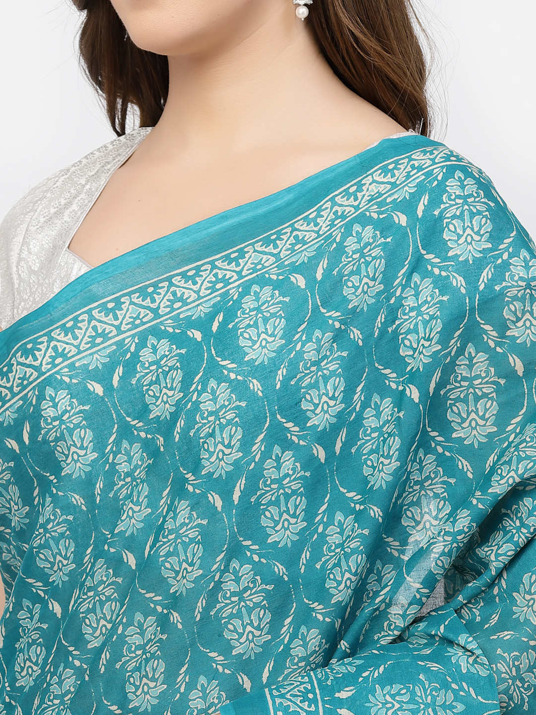 Women's Cotton Ajrakh Printed Saree with Unstitched Blouse